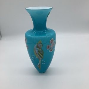 Fenton robin’s egg blue amphora vase. Landmark Collection. Hand-painted.